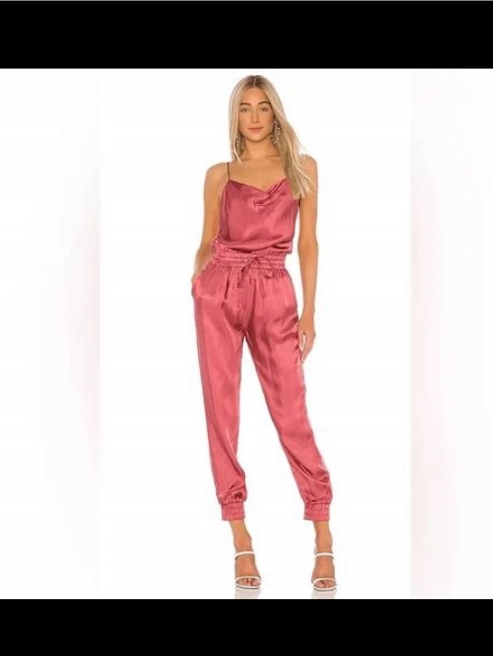 cinq a sept Copper Rose Satin Jogger Jumpsuit- NWT Sz L